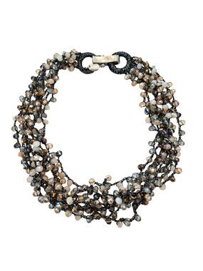 Stella & Ruby Gray Silver Champagne Beaded Multi-Strand Layered 18" Necklace